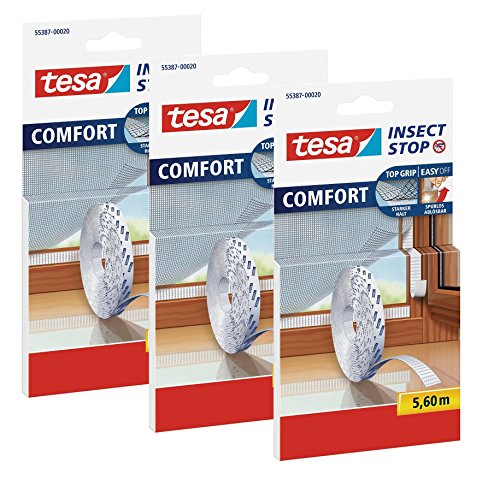 Tesa Insect Stop Comfort Selbstklebender Klettverschlussstreifen für Insektennetz, Nachfüllpackung (3x Ersatzrolle 5,6 m)
