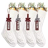 XIMISHOP 4PCS White Christmas Stockings, 18inch Large Personalized Cable Knitted Xmas Hanging Stocki
