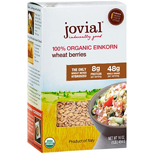 Jovial Einkorn 100% Organic Wheat Berries - Einkorn Berries, Organic Wheat Berries, High Protein, Non-GMO, USDA Certified Organic, Lower Carb, Whole Grain, Product of Italy - 16 Oz