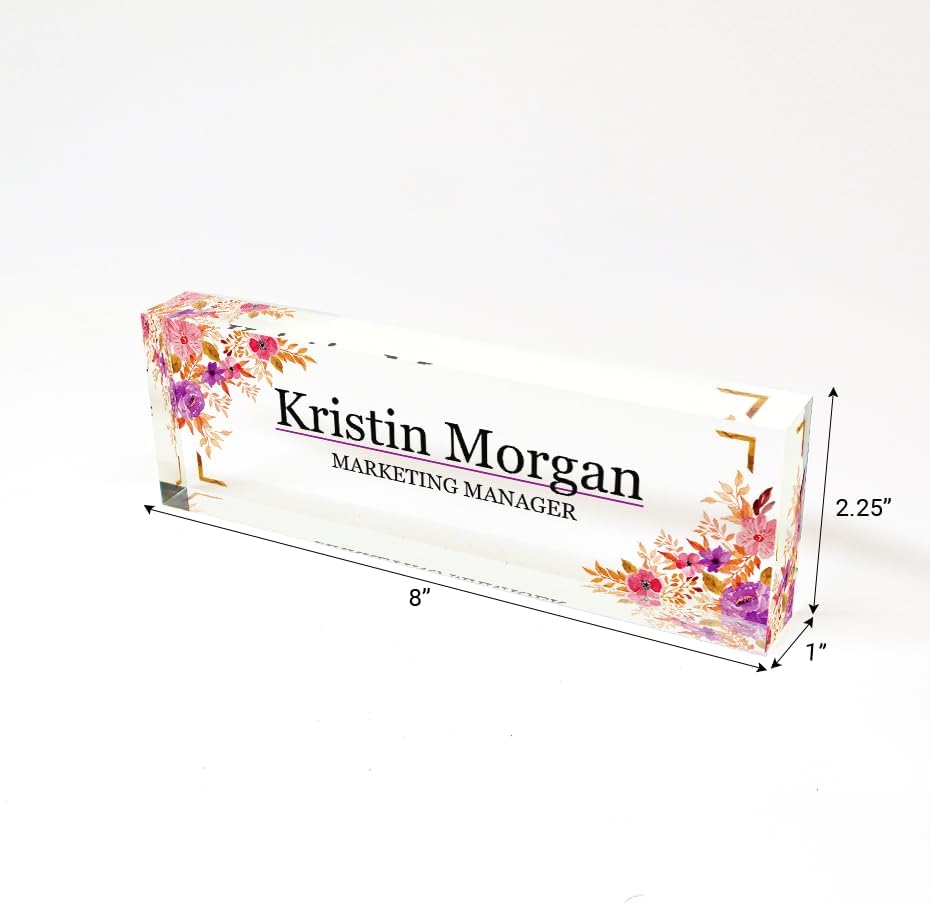 Decorative Signage Nameplate, Coworker Gift, Custom Sign Name Plate for Desk, Desk Plaque, Teacher Nameplate, Office Decor | ARTSWAVE (Color Floral, 1" Best Gift) - Image 2