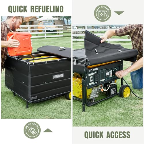 GenArmor Generator Covers While Running, 100% Waterproof Heavy Duty Tarps Generator Tent, Portable Outdoor Generator Enclosure for Most 4000w~13000w Generators, Black