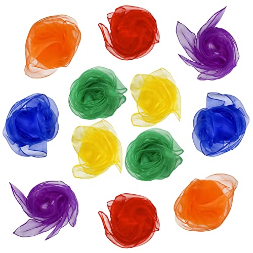 Image of Lolakee Dance Scarves for Kids 12 Pcs Music Scarves Dance Scarf Play Scarves for Children Movement Square Juggling Silk Tricks Scarves Rhythm Band Scarves(6 Colors,24" x 24")