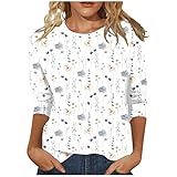 plus size tops for women dressy Women Summer Tops Floral Print Pattern Casual T-Shirts 3/4 Sleeve Crewneck Shirts Pullover Loose T-Shirt　womens tops dressy casual plus size Gray M