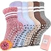 HUGSWEET Calcetines Térmicos Tipo Pantufla para Niños Niños Niñas Cabaña Acogedores Esponjosos Cálidos de Invierno Peludos con Agarres Antideslizantes 6 Pares