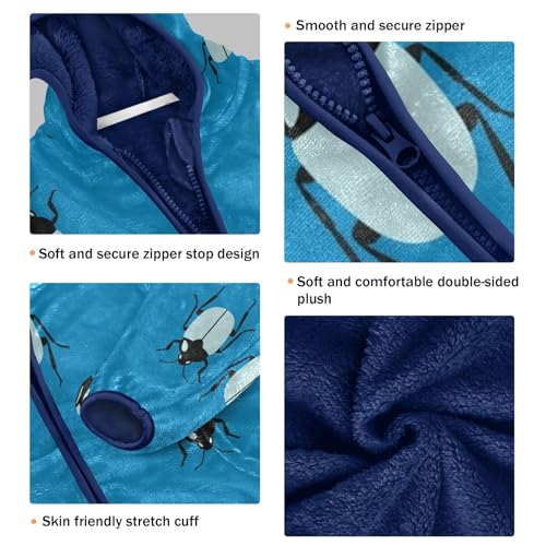 Beetle Pattern on Blue Toddler Fleece Jacket Girl Boys Hooded Fleece Jacket Coat Warm Outwear Zip-up 3-10T3