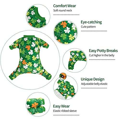 Image of CuteBone Clover St.Patrick's Day Small Dog Pajamas Soft Puppy Pjs Fleece Stretchy Onesie Cat Clothes for Daily Wear P275M