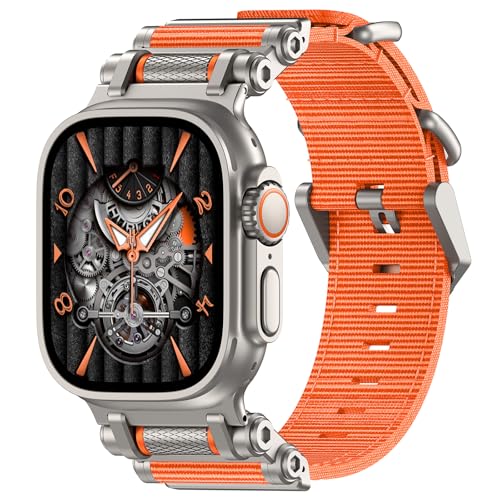Ya en manzanajugosa.com: TAURI Correa de metal acero inoxidable Compatible con Apple Watch Ultra 2/1 49 mm,iWatch Series 10/9/8/7/6/SE/5/4 46 mm/45 mm/44 mm,innovadora correa de ajuste con rodillo Correa de repuesto-Naranja