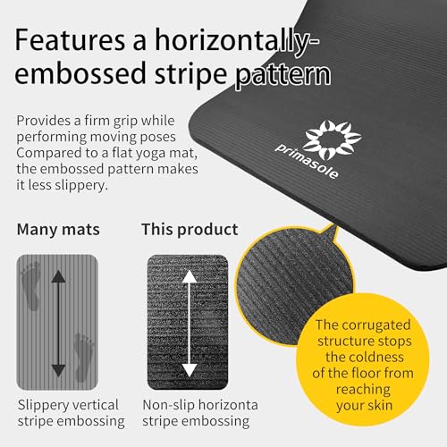 Image of Primasole Thick Yoga Mat, 1 /2-Inch Extra Thick NBR Mat with Enhanced Stability - Textured Design, Lightweight Mat with Carrying Strap & Case for Yoga, Pilates, Gym & Home Use (Multiple Colors)
