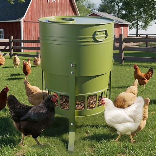 KOL Metal Chicken Feeder - 50lbs Poultry Feeder with 16 Ports