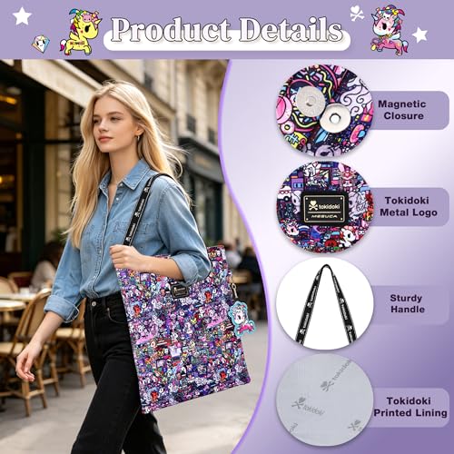 Image of tokidoki Large Tote Bag with Unicorno Keychain Laptop Travel Bag Shoulder Work Tote Weekender Bag Handbag for Women