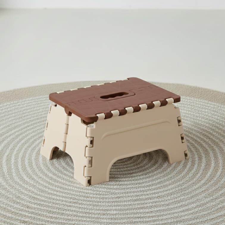 Image of U-MAX 7 Inch Folding Stool - Compact, Portable Step Stool for Kids & Adults, Lightweight Plastic Design, Slip-Resistant, Ideal for Kitchen, Bathroom, Camping & Travel (Brown / 7 inch)