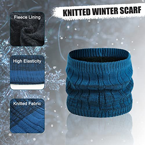 Ranome Winter Hat Scarf Glove Set Men Warm Knitted 3Pcs Beanies Mittens Neck Warmer Women Fleece Lining Hats Cold Weather(Blue) #TOP3