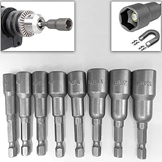 Safekom 8pc 1/4" Hex Magnetic Nut Driver Socket Set Metric Impact Drill Bits 6 to 13mm Adapter