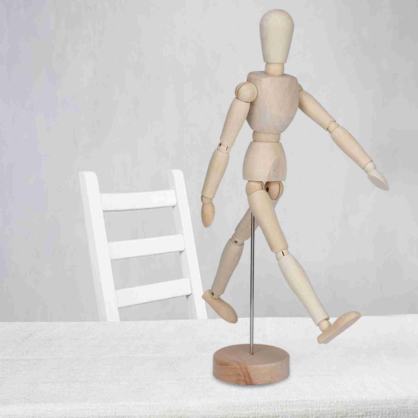 Wood Artist Drawing Mannequin Model, Wood Artist Drawing Manikin Articulated Mannequin with Base and Flexible Body, Wood Mannequin Doll Ornament Stand for Home Desk Decoration