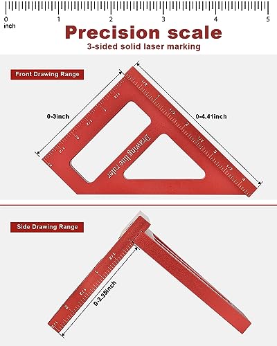 BOXmime Imperial 3D Multi-Angle Measuring Ruler,45/90 Degree Aluminum Alloy Woodworking Square Protractor, Miter Triangle Ruler High Precision Layout Measuring Tool thumbnail 4