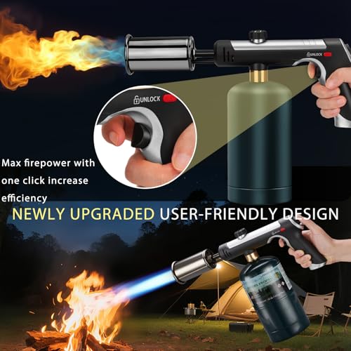 Image of Propane Torch Gun, High-Heat Blow Torch with One-Touch Max Fire & Safety Lock, Adjustable Cooking Torch for Sous Vide, BBQ Grilling, Charcoal, Fireplace, DIY Projects (Tank Not Included)