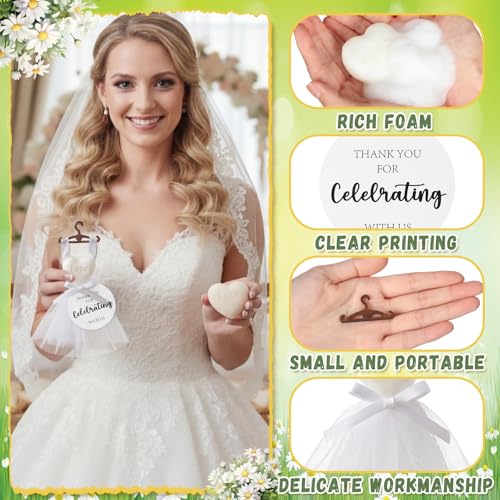 Dimsile 97 Pcs/24 Set Wedding Dress Soap Party Favors Handmade Bridesmaids Gifts for Guests White Heart Soaps Wooden Mini Hangers Ribbon Thank You Tags Bridal Shower Engagement Wedding Party Favor