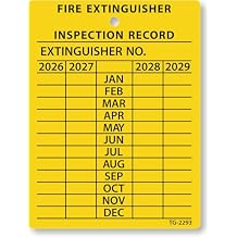 SmartSign 4-Year Yellow Fire Extinguisher Tags Monthly Inspection 10-Pack, 2.25" x 3", 2026 to 2029, Heavy-Duty Polyethylene, Tear Proof, 2+ Year Outdoor Life, Made in USA