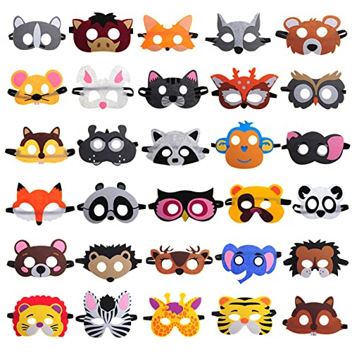 30 Pieces Felt Animal Masks for Kids Jungle Theme Party Favors Su...