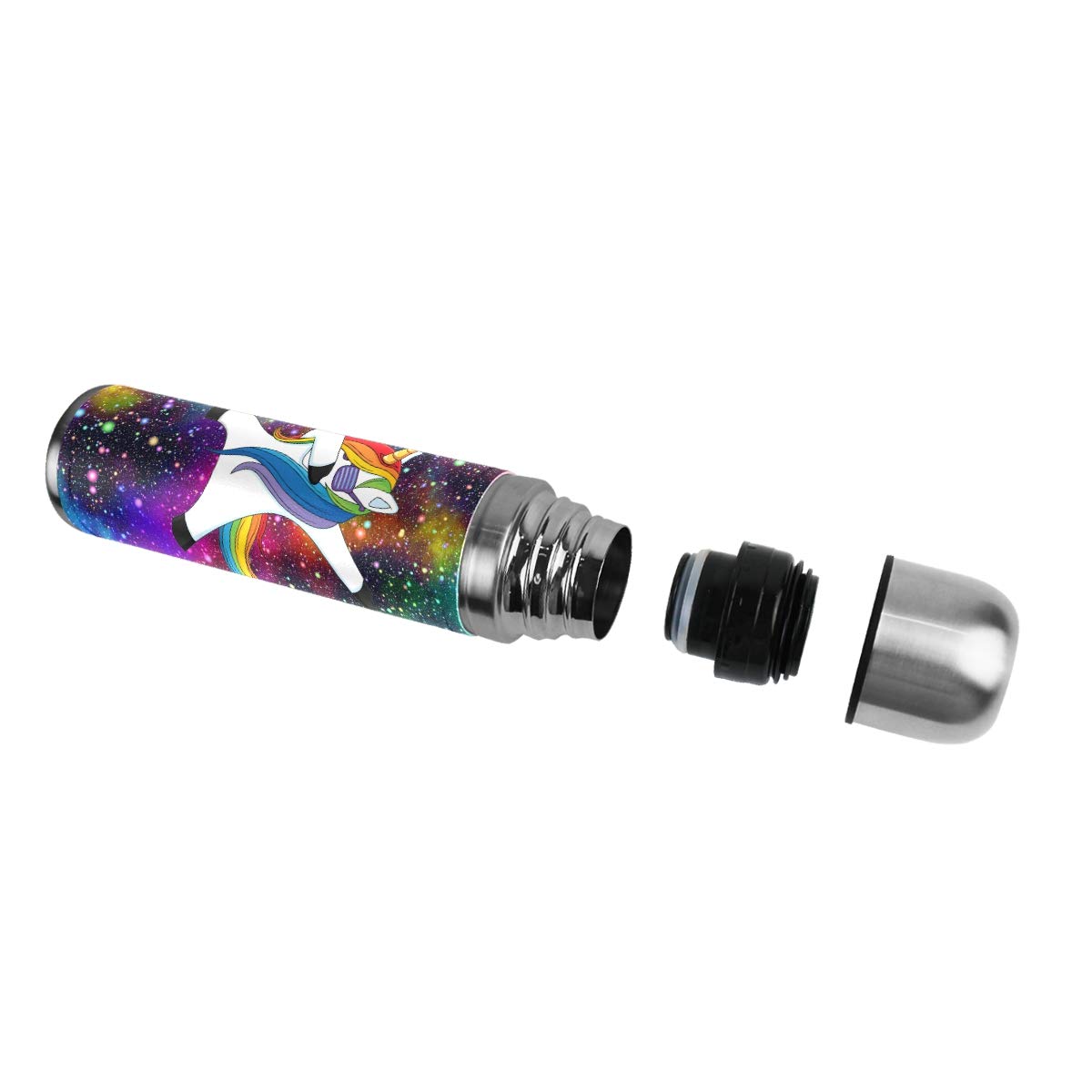 Taza de viaje de acero inoxidable con aislamiento al vacío, doble pared, a prueba de fugas, colorido, diseño de galaxia y unicornio personalizado impreso en piel auténtica, 500 ml