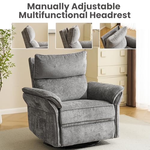 Image of Power Nursery Rocking Chair with Massage and Heat,Swivel Rocker Recliner with Adjustable Headrest,Glider Recliner Nursery Chair for Breastfeeding,Nursery Rocker Recliner for Living Room,Grey