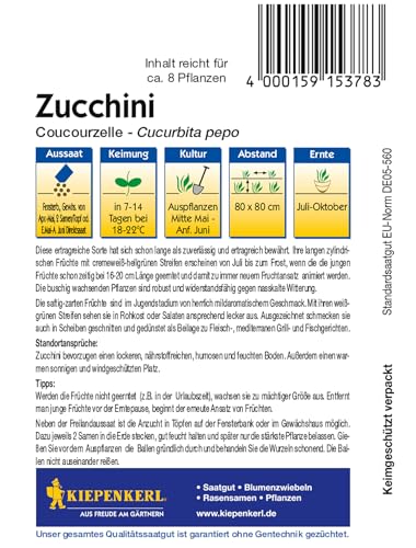 Kiepenkerl Zucchinisamen Coucourzelle - Ertragreiche Gemüsesamen für gestreifte Zucchini, Zuverlässige Sorte mit mildem Aroma, Ideal für den Gemüsegarten und frisches Gemüse