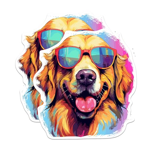 (2 Pack) Golden Retriever Dog Stickers - Golden Retriever with
