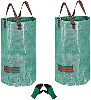 2Pcs 120L Heavy Duty Large Garden Waste Bags(H76cm,D45cm)&1 Gardening Gloves,Refuse Bags Garden Rubbish Bag Reusable Garden Waste Sacks,Grass Cutting Bags Leaf Bags Gardening Bags Sacks with Handles