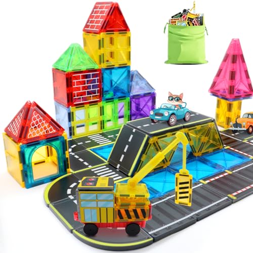 Magnetic building block puzzle road set, STEM magnetic puzzle building blocks suitable for children, children's toy games, the best birthday gift, suitable for boys and girls over 3 years old (38PCS)