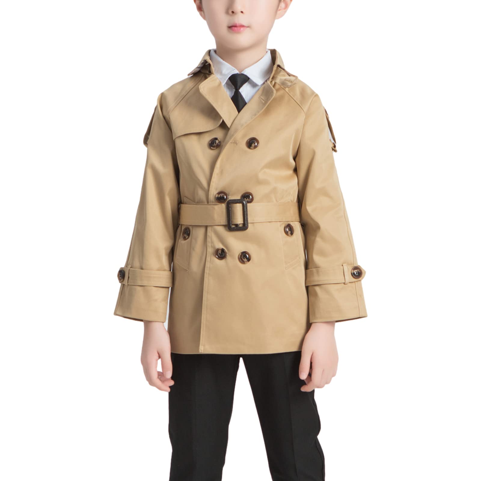amropi Jungen Trenchcoat Zweireiher Mantel mit Gürtel Windjacke Frühling Herbst Jacke für 2-10 Jahre