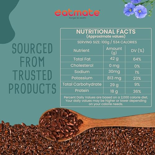 Image of Eatmate Roasted Flax Seeds (Alsi) Pack of 2 | 1 Kg Each Jar | Total 2 Kg | Ready to Eat | Omega-3 Source | High Fiber | Plant Protein | Healthy Snack for Salads, Smoothies & Daily Nutrition