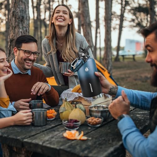 Image of One Gallon Insulated Water Bottle, Triple Wall 128 oz Stainless Steel Wide Mouth Water Bottles (Cold for 48 Hrs), Leak Proof, Non-BPA, Large Water Flask Jug with Paracord Handle & Straw Spout Lids