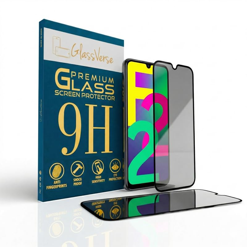 Image of GlassVerse Privacy Tempered Glass for Samsung Galaxy F22 5G | Anti Spy Screen Protector, 9H Hardness, Edge to Edge, Case Friendly, Hassle-less Installation Kit Included. (Pack of 2)