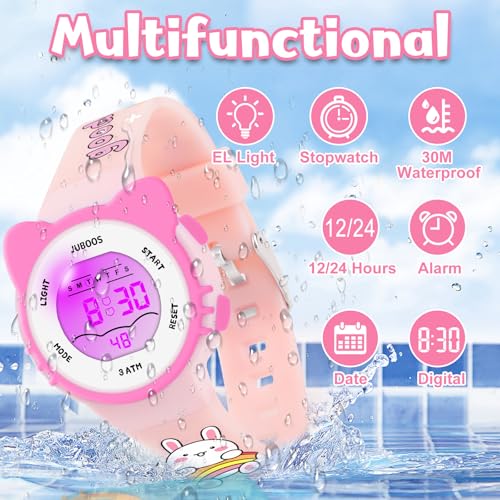 Image of Juboos Kid's Digital Watch for Boys and Girls, Waterproof LCD Digital Sports Kids Watch with 7 Color LED Lights, Stopwatch, Alarm