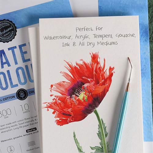 Image of Scholar 100% Cotton Watercolor Paper - 300 GSM Medium Textured Artist Paper | Cold Pressed Premium Professional Watercolour Sheets for Washes, Layering & Fine Art Painting (5 Loose Sheets) (A2)