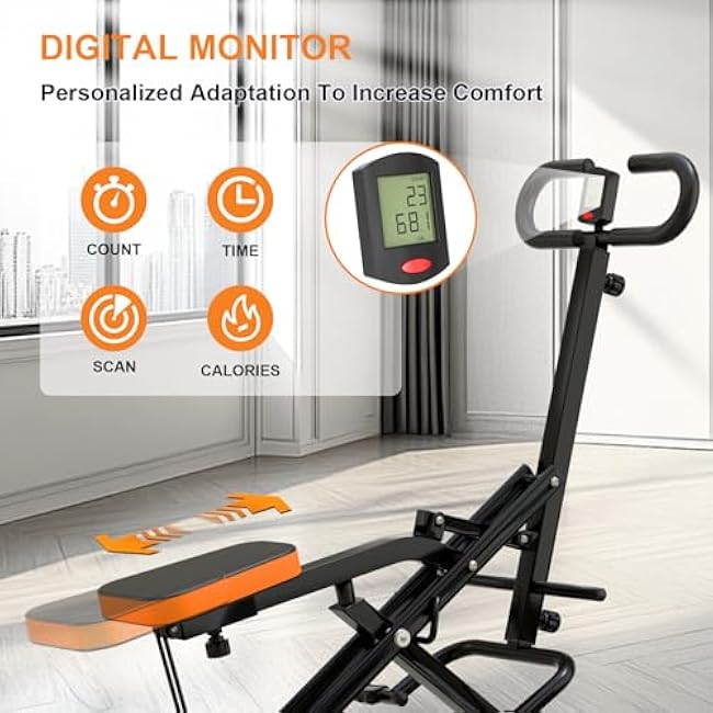 RIVANO Squat Machine, Ab Workout Equipment, 220lbs Loading Capacity Rowing Machines for Home Foldable with Adjustable Resistance Bands and Display, Exercise Trainer for Botty Butt Thighs