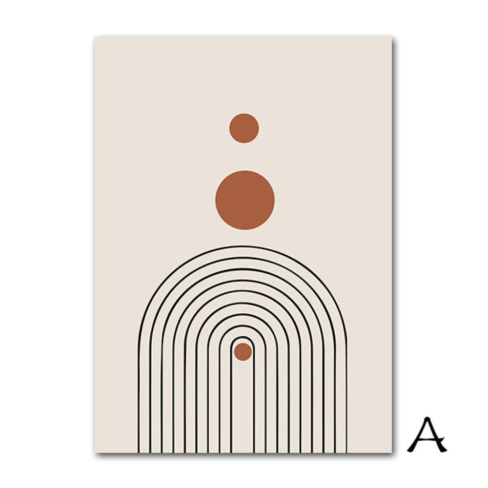 AdoDecor Leinwand Bild Geometrisches Kunstplakat mit abstrakter Linie Poster & Kunstdrucke Sonnenillustration aus der Mitte des Jahrhunderts Wandbilder Deko Schlafzimmer(Gerahmt)