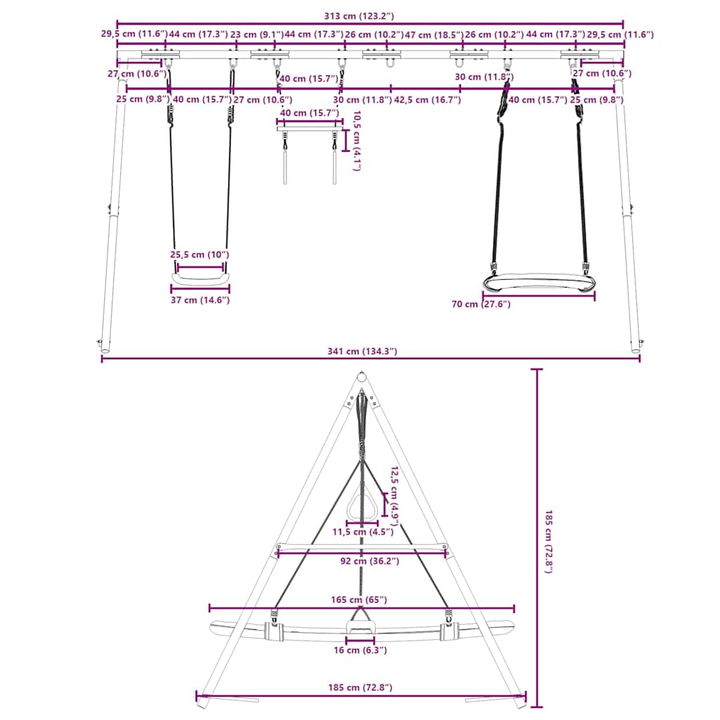Set di altalena a forma di trapezio, in acciaio laccato, per giardino e parco giochi, con anelli da ginnastica e struttura da arrampicata, giocattolo da giardino per bambini dai 3 ai 10 anni