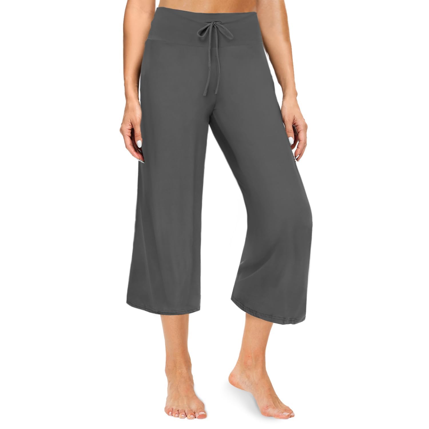 ZOOSIXX Soft Black Pajama Pants for Women, Wide Leg Comfy Casual Lounge Yoga Capri Pants 22'' / 30''