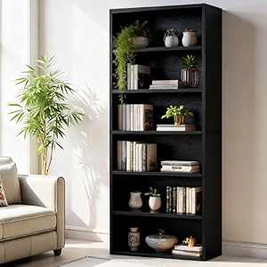 DUMOS 6-Tier Bookcase, 63 Inch Tall Open Bookshelf, Modern Black — photo 2 of 6