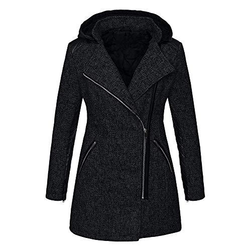 POLP Abrigo de Parka Grueso de la Chaqueta de Las Mujeres Abrigo de Cremallera con Capucha de Outwear del Invierno Abrigo de Cuello Alto Mezcla de Lana Abrigo con Capucha para Mujer Gris Negro S-L5
