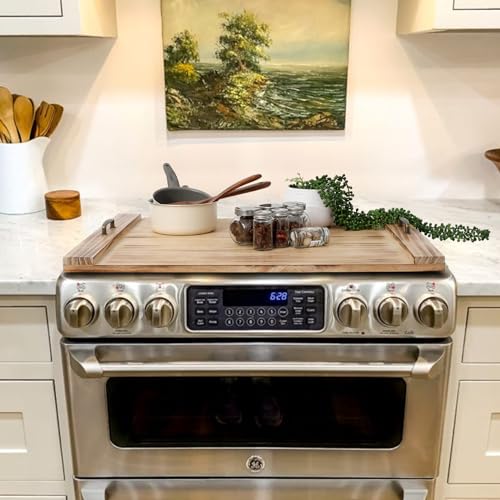 SwallowLiving Cubierta de estufa de madera para fideos con asas, Cubre Encimera Gas, Tablero de madera para estufa eléctrica, Cubierta de fregadero de cocina, Cubre, Tabla de cortar