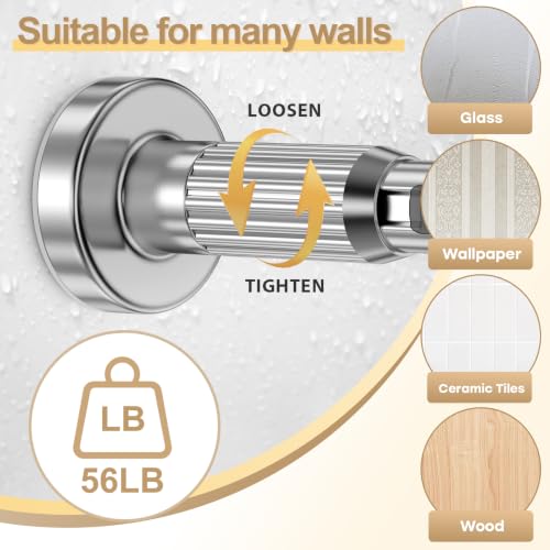 Image of Sliver Tension Curtain Rod 41-84 In(4-7Ft), Curtain Rod No Drilling for Window or Bathroom,Outdoor Tension Rods for Patio, Heavy Duty Shower Rod,Rod Diameter 1.26In-One-bond stretching