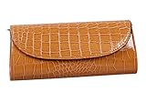 Bundle Monster Womens Envelope Evening Patent Croc Skin Embossed Clutch - BROWN