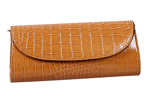 Bundle Monster Womens Envelope Evening Patent Croc Skin Embossed Clutch - BROWN