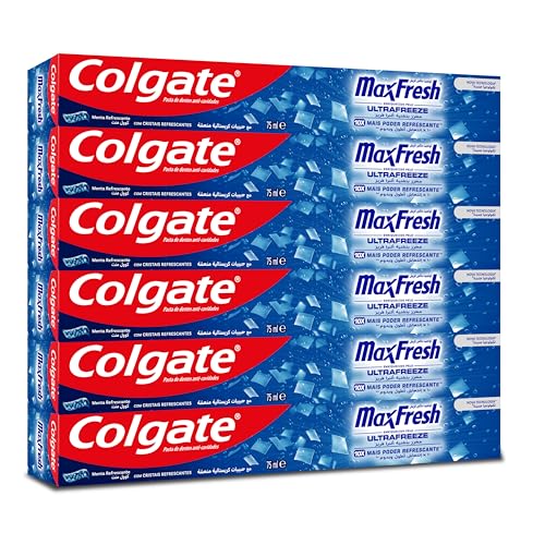Colgate Toothpaste Max Fresh Cool Mint Blue Gel Toothpaste with Cooling Crystals 6x75 ml 6 Pack