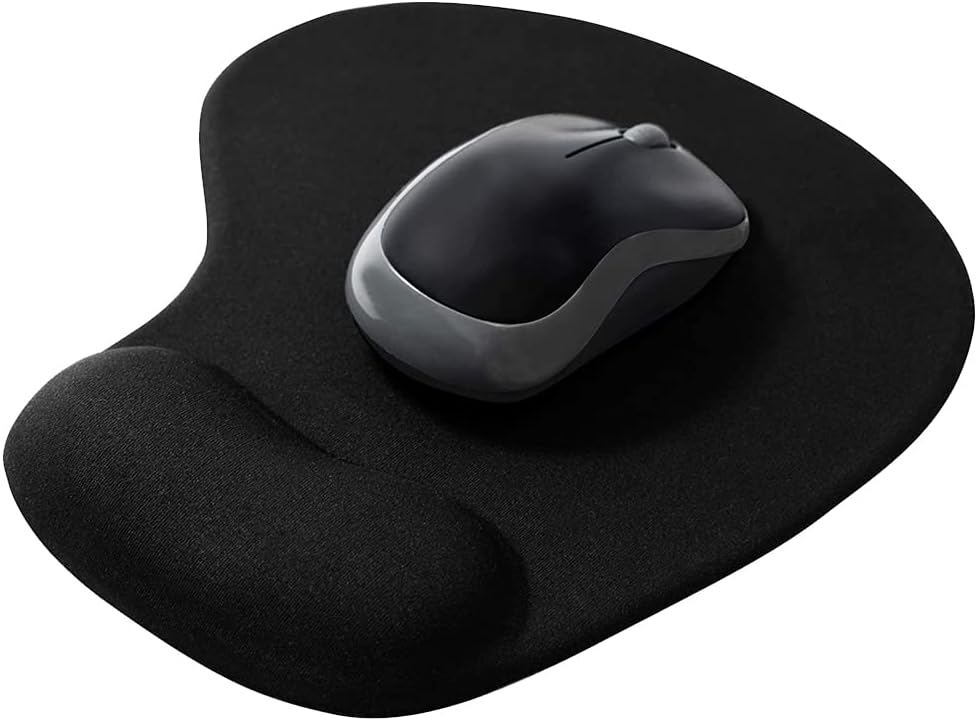 Sounce Mouse Pad, Ergonomic Mouse Pad with Comfortable Gel Wrist Rest Support and Lycra Cloth, Non-Slip PU Base for Easy Typing Pain Relief, Durable and Washable, Classic (Black)