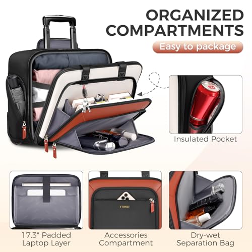 Ytonet Rolling Laptop Bag, Rolling Briefcase for Women with Lock, 17.3 Inch Laptop Bag with Wheels, Roller Bag with Insulated & Dry-wet Separation Pocket, Teacher Bag for Work Travel Business College2