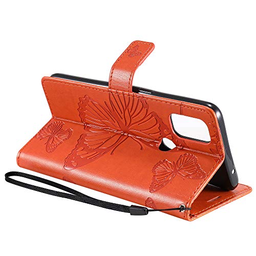 Isadenser Compatible With Oneplus Nord N10 5G Case Butterfly Embossing Design [Kickstand Flip] [Card Slot] [Magnetic Clasp] Flip Pu Wallet Phone Case For Oneplus Nord N10 5G Orange Butterfly Kt #TOP4