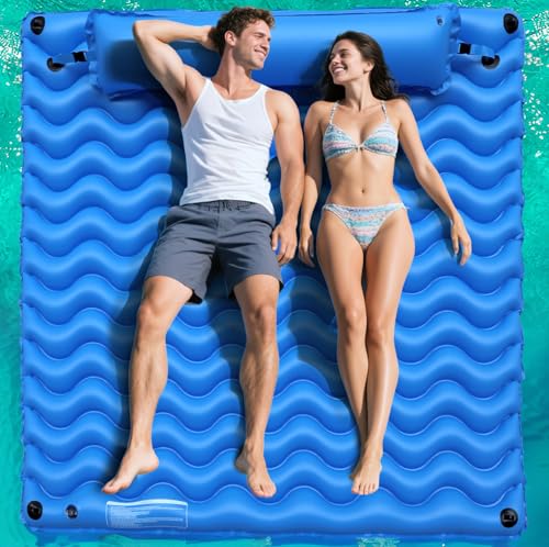 2-Person Inflatable Pool Float Adult, 71'' x 71'' Large Pool Lounger Float River Tube with Headrest,...